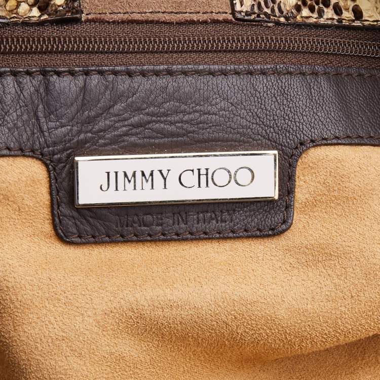 مملوكة مسبقًا Jimmy Choo Cream/Brown Python and Suede Saba Hobo