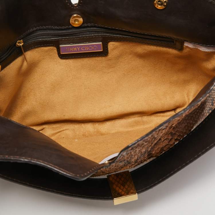 Pre Owned Jimmy Choo Brown Watersnake Leather Ayse Shoulder Bag