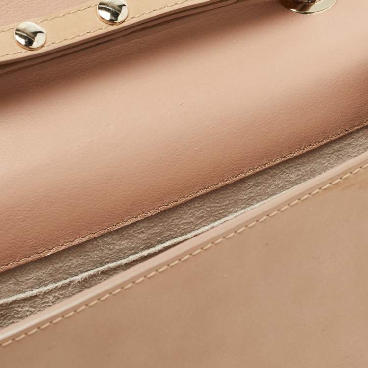 Pre Owned Jimmy Choo Beige Studded Patent Leather and Suede Top Handle Bag