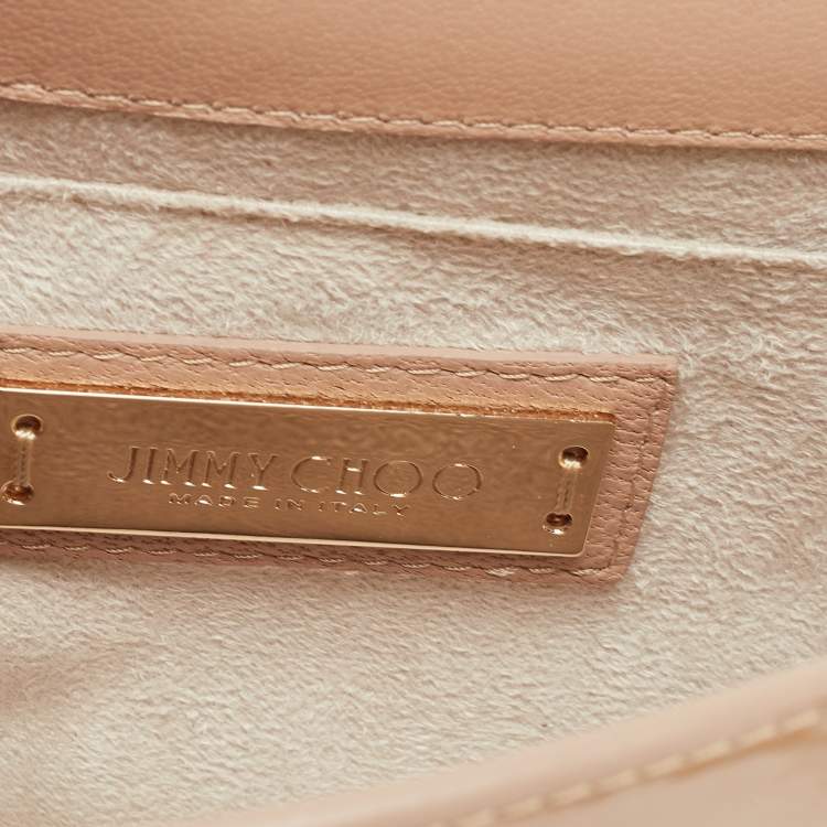 Pre Owned Jimmy Choo Beige Studded Patent Leather and Suede Top Handle Bag