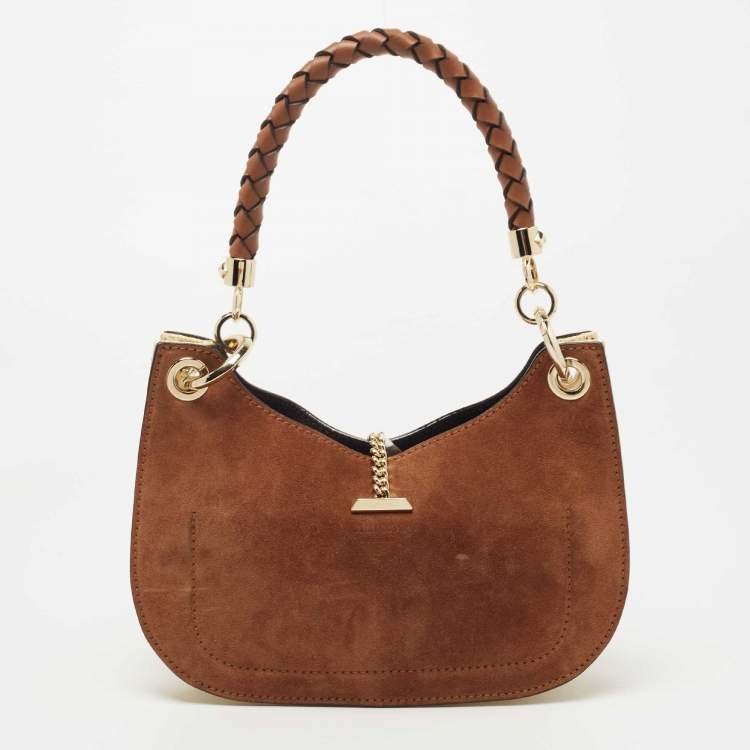 Pre Owned Jimmy Choo Brown Suede and Raffia Small Varenne Hobo