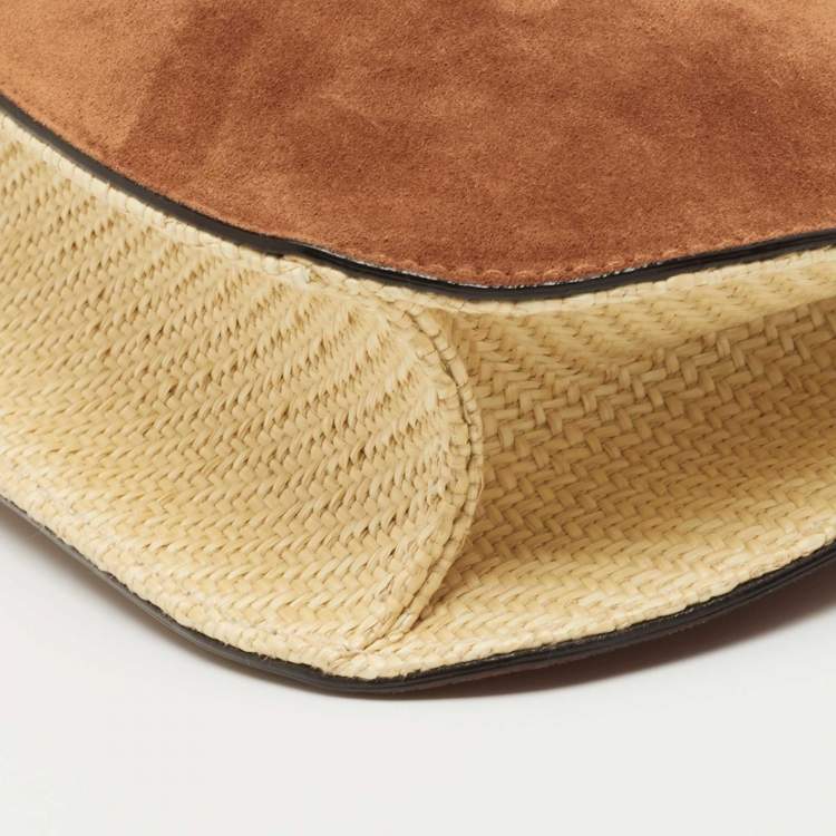 Pre Owned Jimmy Choo Brown Suede and Raffia Small Varenne Hobo
