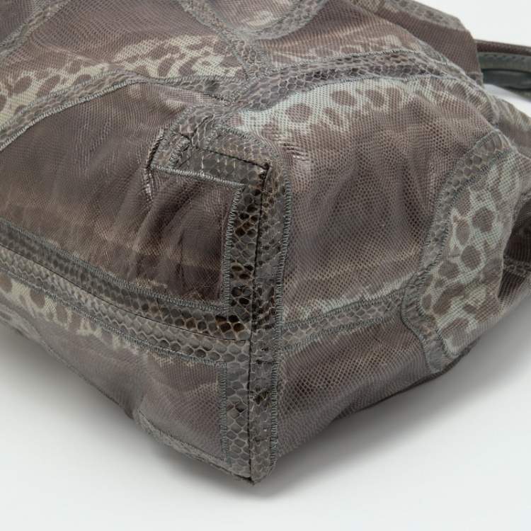 Pre Owned Jimmy Choo Dark Brown/Grey Karung and Watersnake Leather Saba Hobo