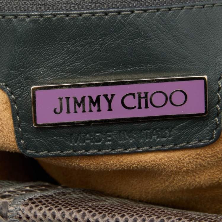 Pre Owned Jimmy Choo Dark Brown/Grey Karung and Watersnake Leather Saba Hobo