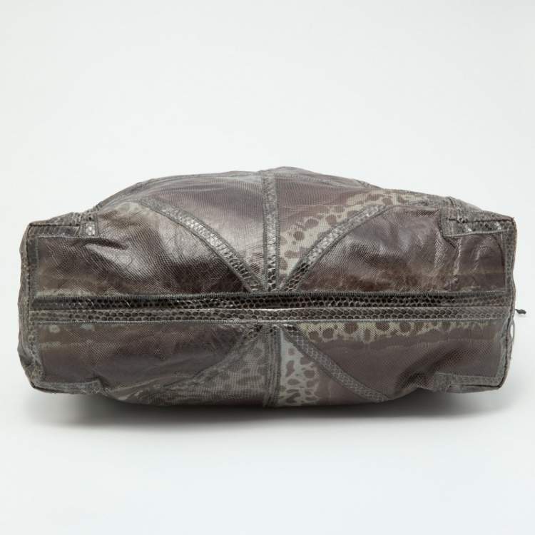 Pre Owned Jimmy Choo Dark Brown/Grey Karung and Watersnake Leather Saba Hobo