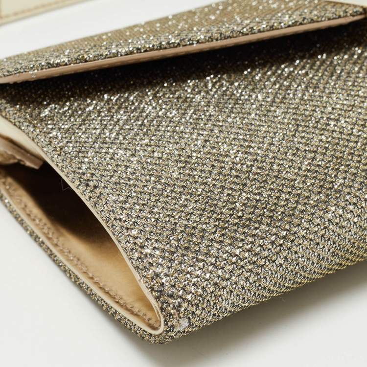 Pre Owned Jimmy Choo Gold Glitter Riane Chain Clutch