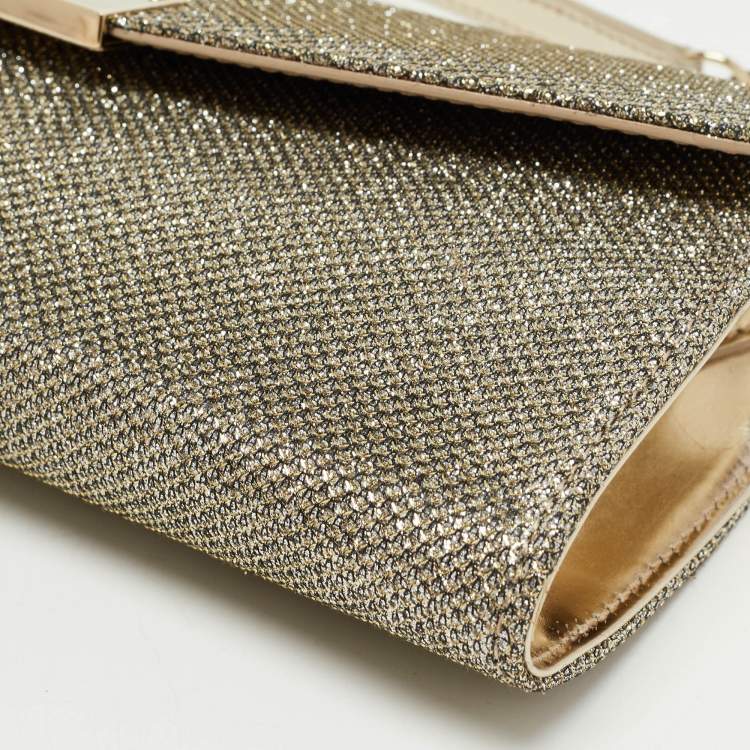 Pre Owned Jimmy Choo Gold Glitter Riane Chain Clutch