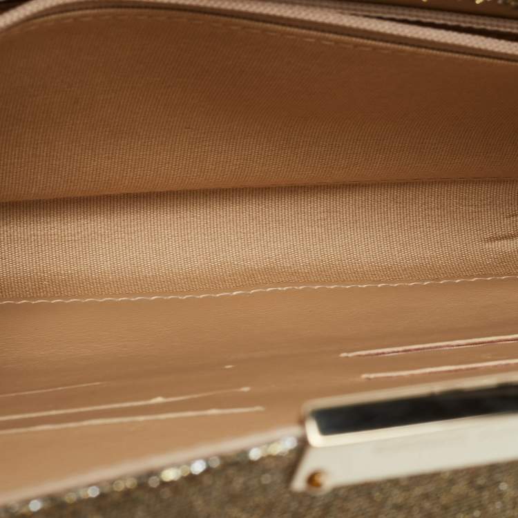 Pre Owned Jimmy Choo Gold Glitter Riane Chain Clutch