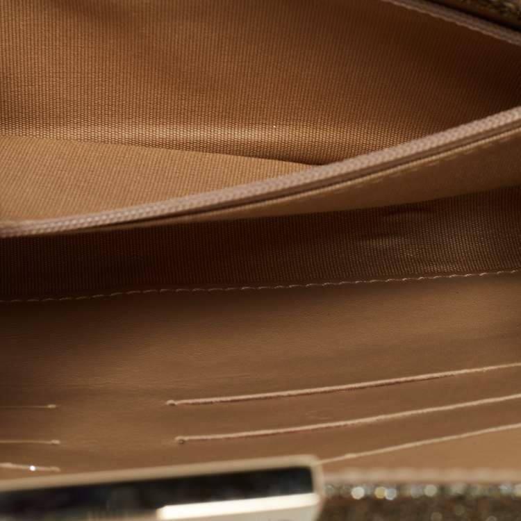 Pre Owned Jimmy Choo Gold Glitter Riane Chain Clutch