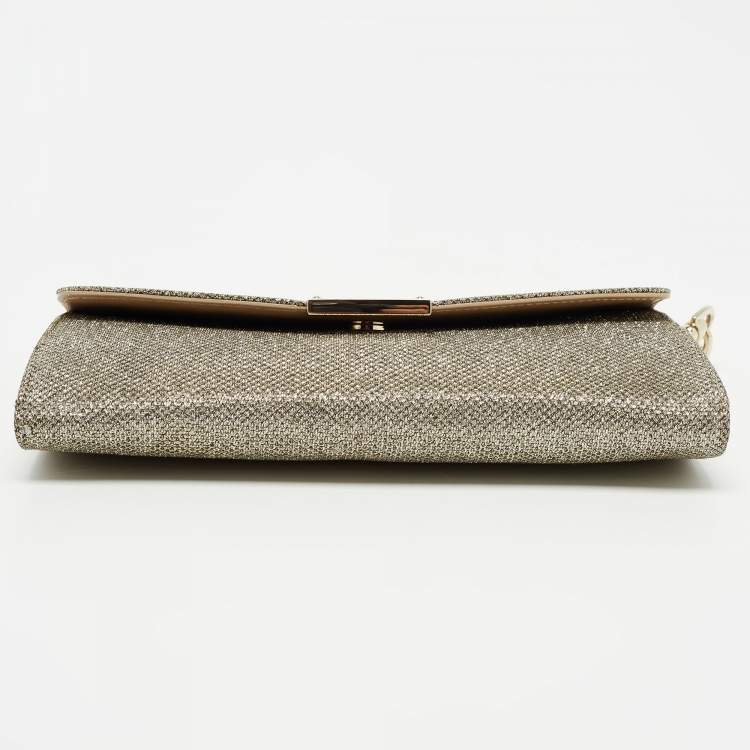 Pre Owned Jimmy Choo Gold Glitter Riane Chain Clutch