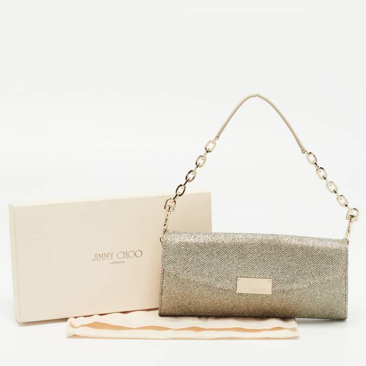 Pre Owned Jimmy Choo Gold Glitter Riane Chain Clutch