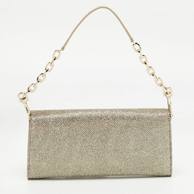 Pre Owned Jimmy Choo Gold Glitter Riane Chain Clutch