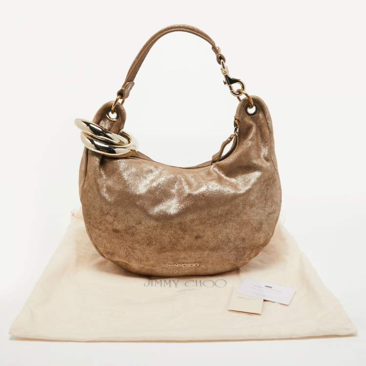 Pre Owned Jimmy Choo Metallic Beige Suede Solar Hobo