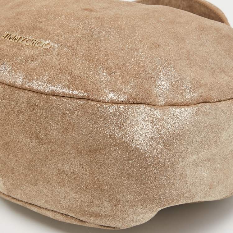 Pre Owned Jimmy Choo Metallic Beige Suede Solar Hobo