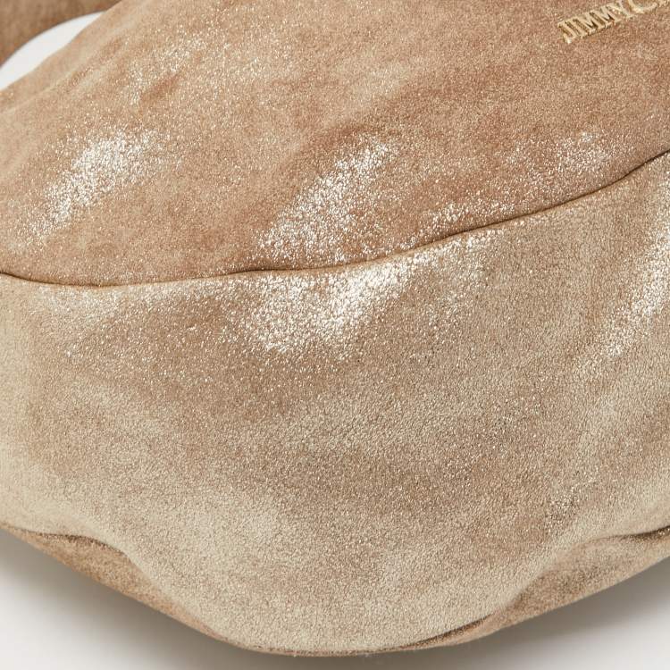 Pre Owned Jimmy Choo Metallic Beige Suede Solar Hobo