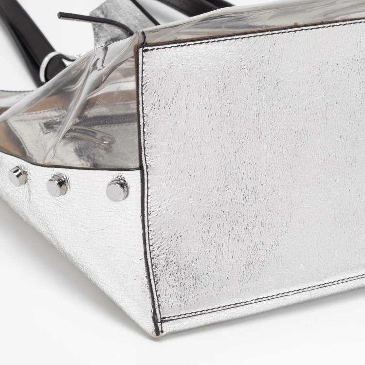 Pre Owned Jimmy Choo Silver/Clear PVC and Leather Name Tag Tote