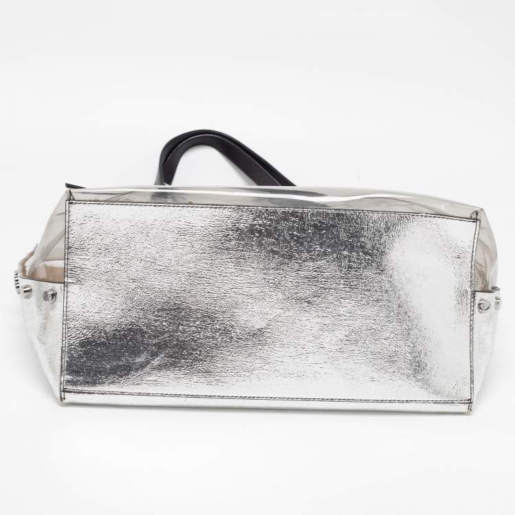 Pre Owned Jimmy Choo Silver/Clear PVC and Leather Name Tag Tote