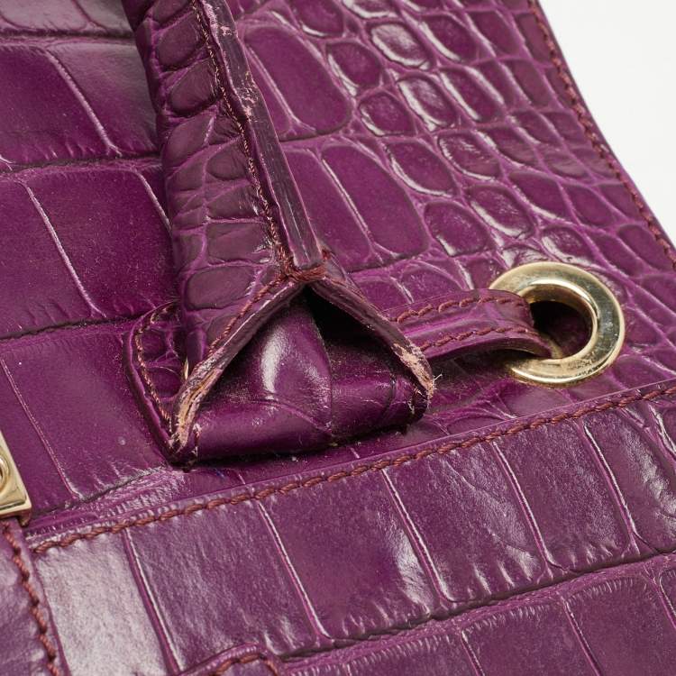Pre Owned Jimmy Choo Purple Croc Embossed Leather Rosalie Satchel