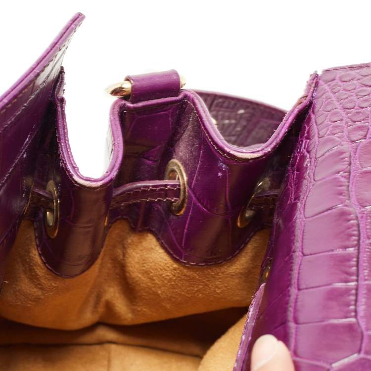 Pre Owned Jimmy Choo Purple Croc Embossed Leather Rosalie Satchel