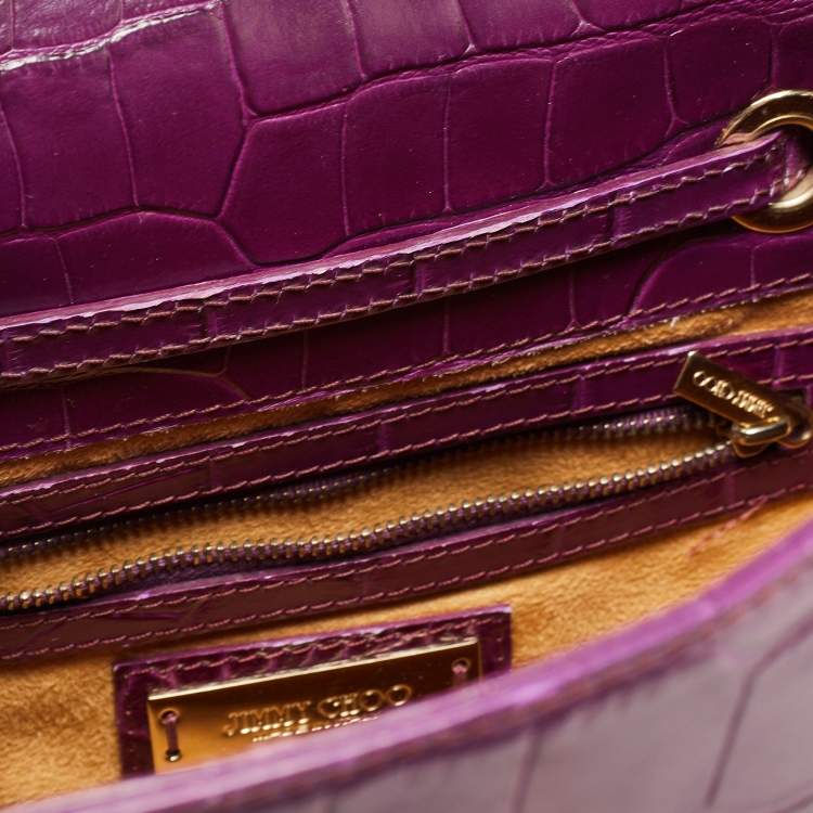 Pre Owned Jimmy Choo Purple Croc Embossed Leather Rosalie Satchel