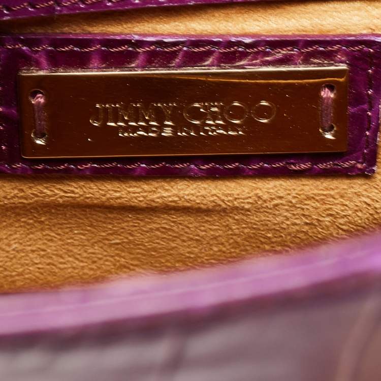 Pre Owned Jimmy Choo Purple Croc Embossed Leather Rosalie Satchel