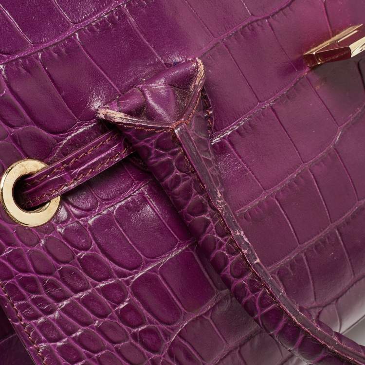 Pre Owned Jimmy Choo Purple Croc Embossed Leather Rosalie Satchel
