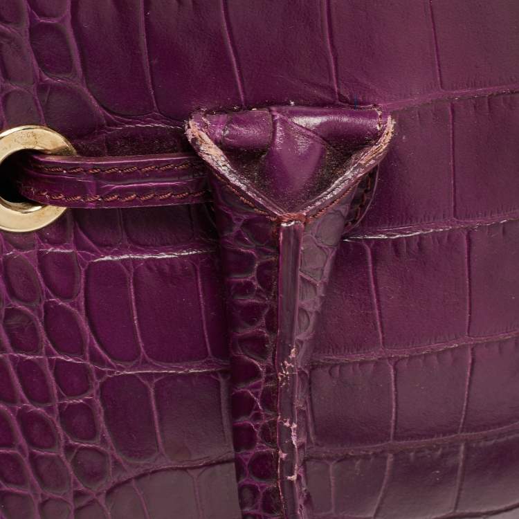 Pre Owned Jimmy Choo Purple Croc Embossed Leather Rosalie Satchel