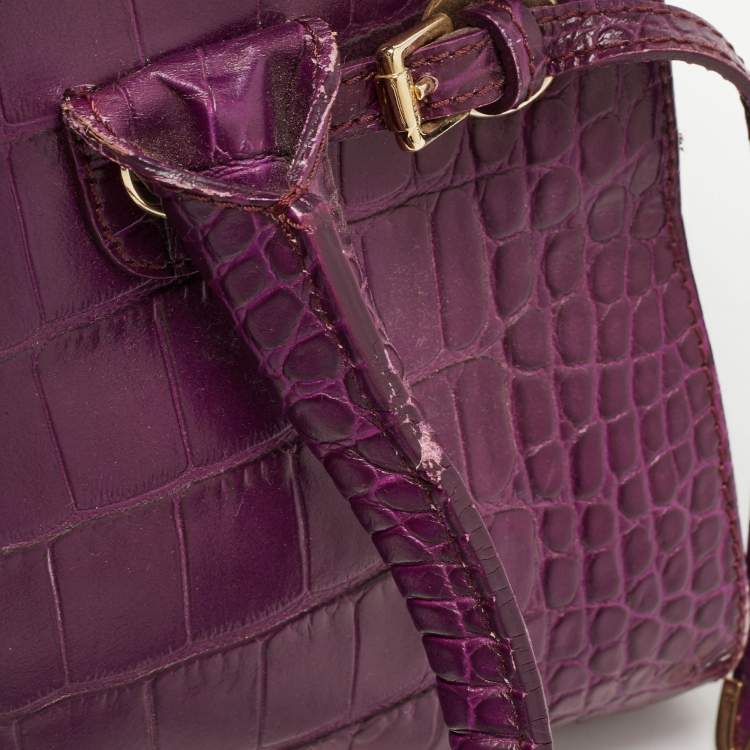 Pre Owned Jimmy Choo Purple Croc Embossed Leather Rosalie Satchel