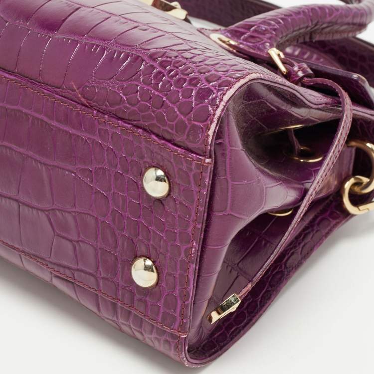 Pre Owned Jimmy Choo Purple Croc Embossed Leather Rosalie Satchel