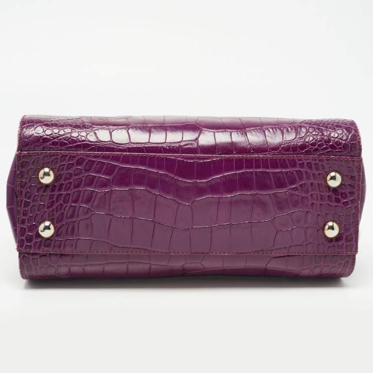 Pre Owned Jimmy Choo Purple Croc Embossed Leather Rosalie Satchel