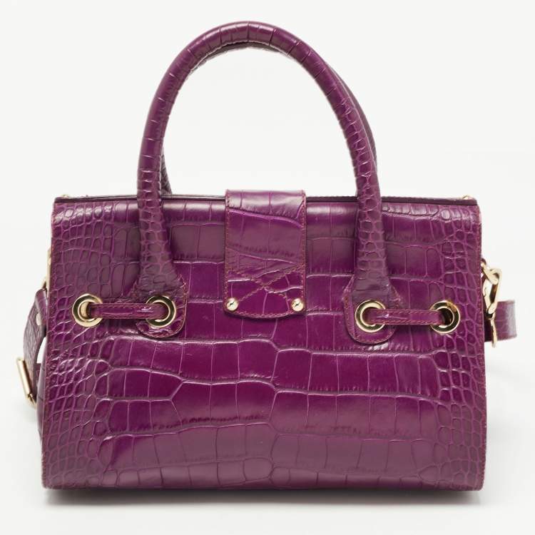 Pre Owned Jimmy Choo Purple Croc Embossed Leather Rosalie Satchel
