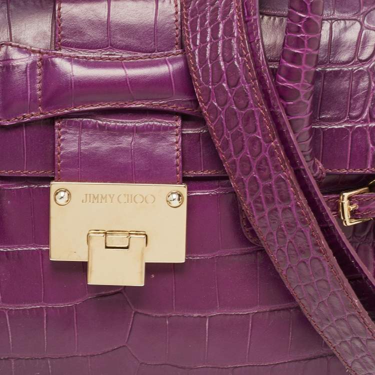 Pre Owned Jimmy Choo Purple Croc Embossed Leather Rosalie Satchel