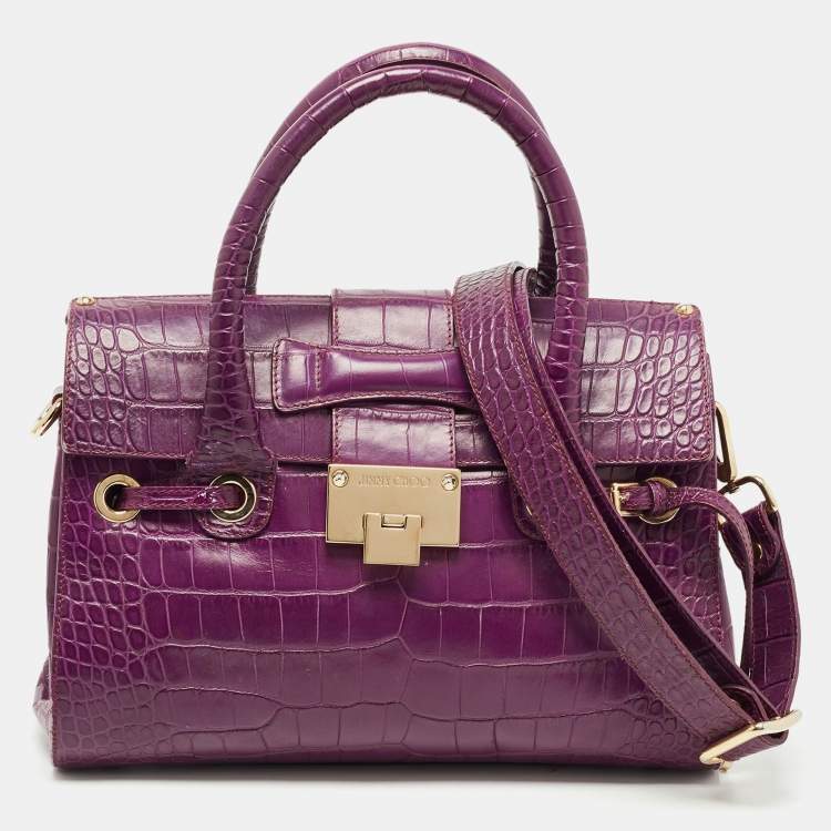 Pre Owned Jimmy Choo Purple Croc Embossed Leather Rosalie Satchel