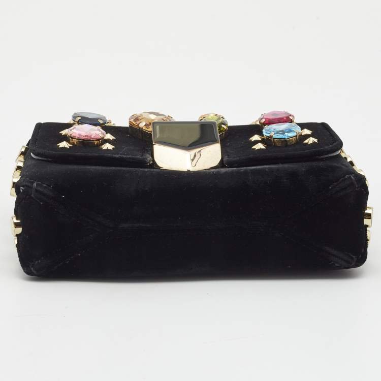 Pre Owned Jimmy Choo Black Velvet Mini Embellished Lockett Shoulder Bag