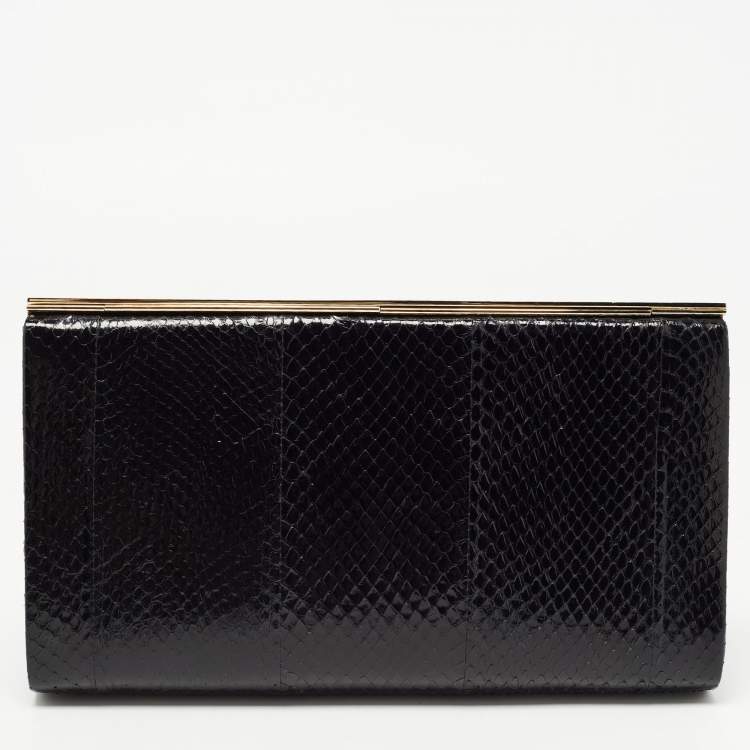 Pre Owned Jimmy Choo Black Karung Leather Cayla Clutch