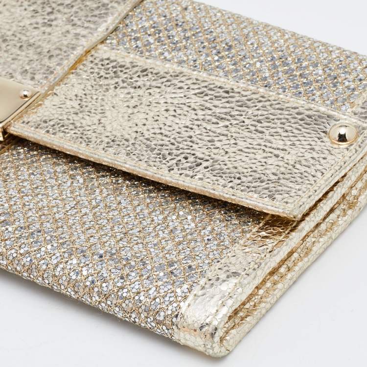 Pre Owned Jimmy Choo Metallic Patent Leather and Glitter Ubai Clutch