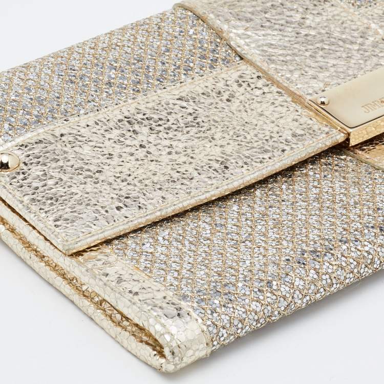 Pre Owned Jimmy Choo Metallic Patent Leather and Glitter Ubai Clutch