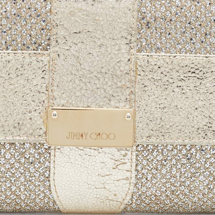 Pre Owned Jimmy Choo Metallic Patent Leather and Glitter Ubai Clutch
