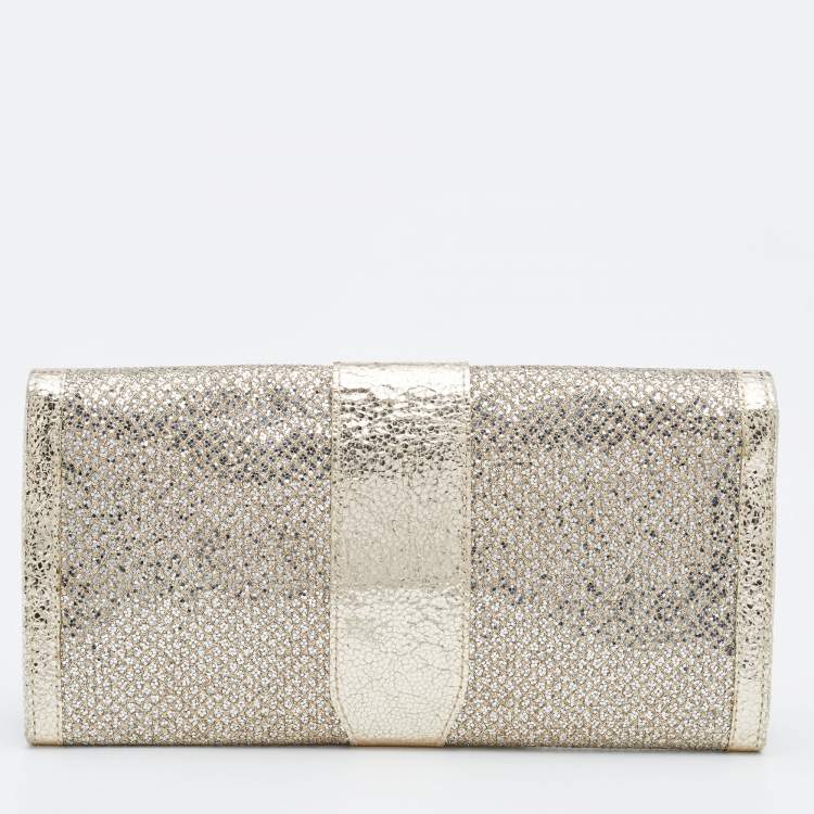 Pre Owned Jimmy Choo Metallic Patent Leather and Glitter Ubai Clutch