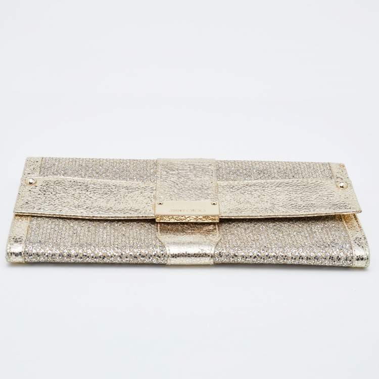 Pre Owned Jimmy Choo Metallic Patent Leather and Glitter Ubai Clutch