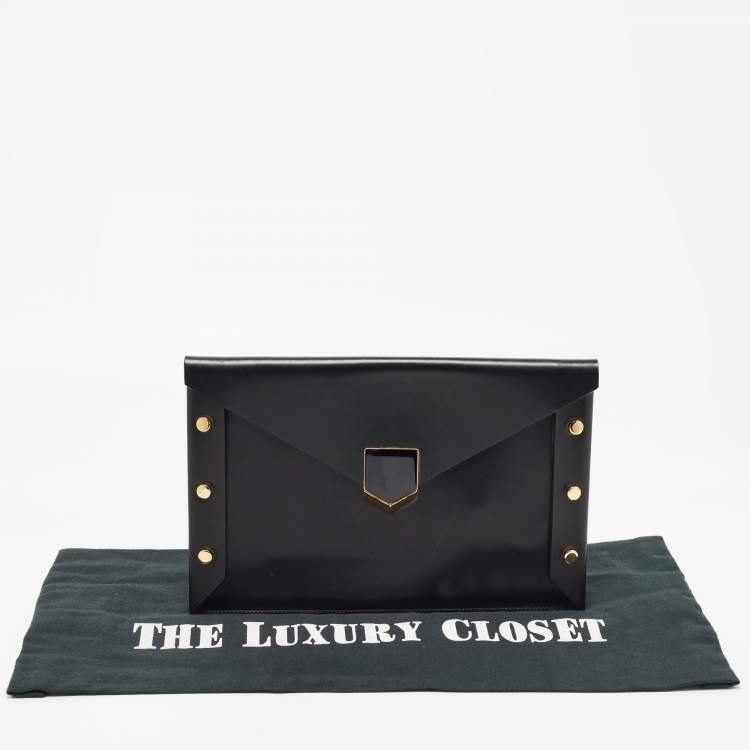 Pre Owned Jimmy Choo Black Glossy Leather Lockett Envelope Clutch