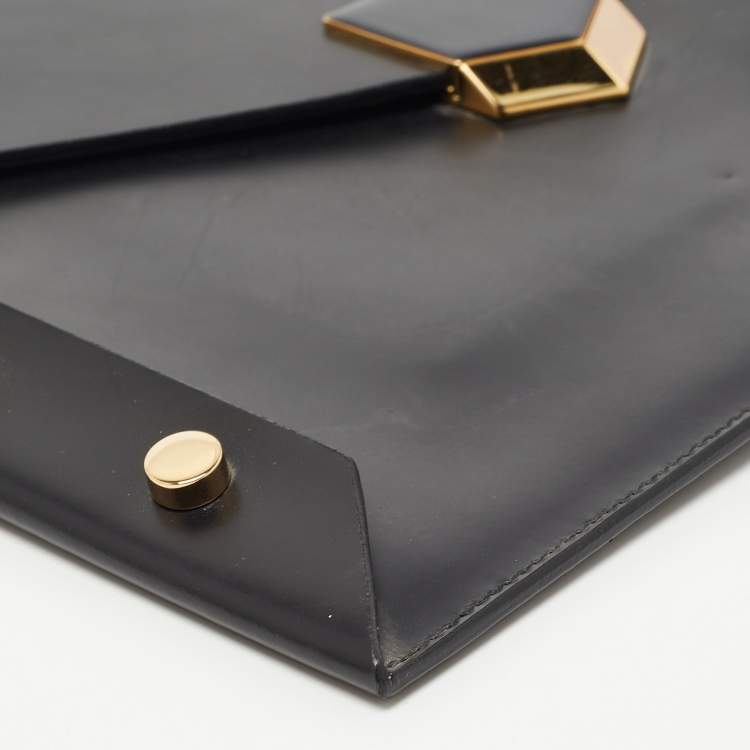 Pre Owned Jimmy Choo Black Glossy Leather Lockett Envelope Clutch