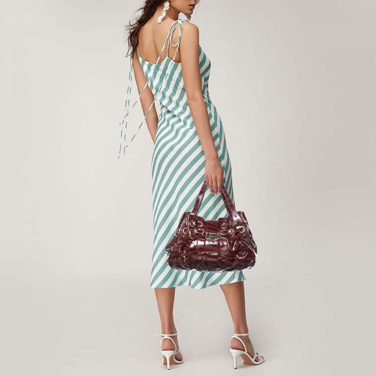 Pre Owned Jimmy Choo Brown Zebra Print Patent Leather Ramona Shoulder Bag