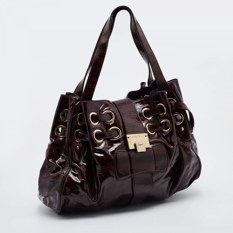 Pre Owned Jimmy Choo Brown Zebra Print Patent Leather Ramona Shoulder Bag