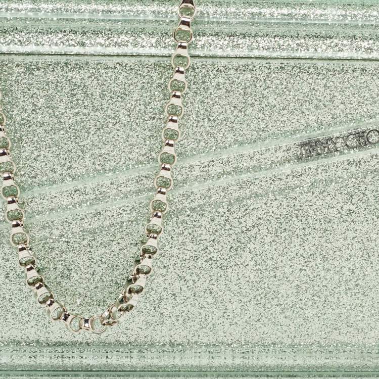 Pre Owned Jimmy Choo Mint Green Glitter Acrylic Candy Chain Clutch