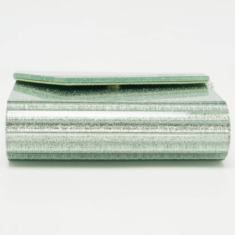Pre Owned Jimmy Choo Mint Green Glitter Acrylic Candy Chain Clutch