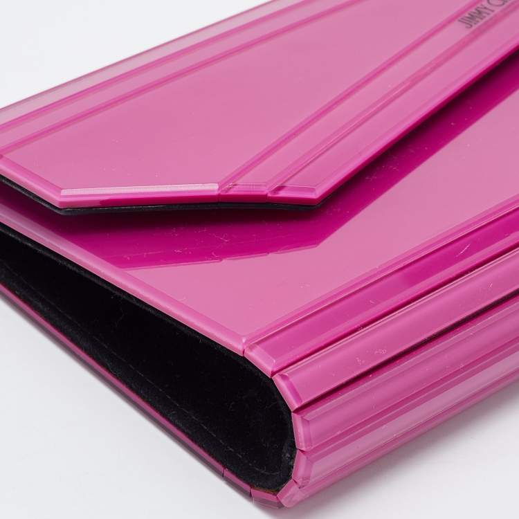 Pre Owned Jimmy Choo Pink Acrylic and Alcantara Candy Chain Clutch 