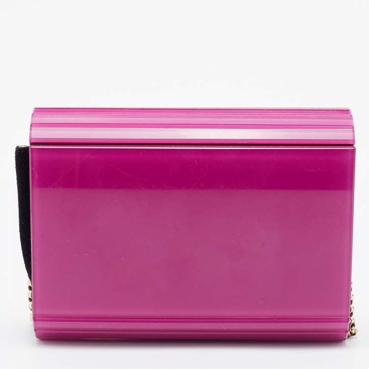 Pre Owned Jimmy Choo Pink Acrylic and Alcantara Candy Chain Clutch 