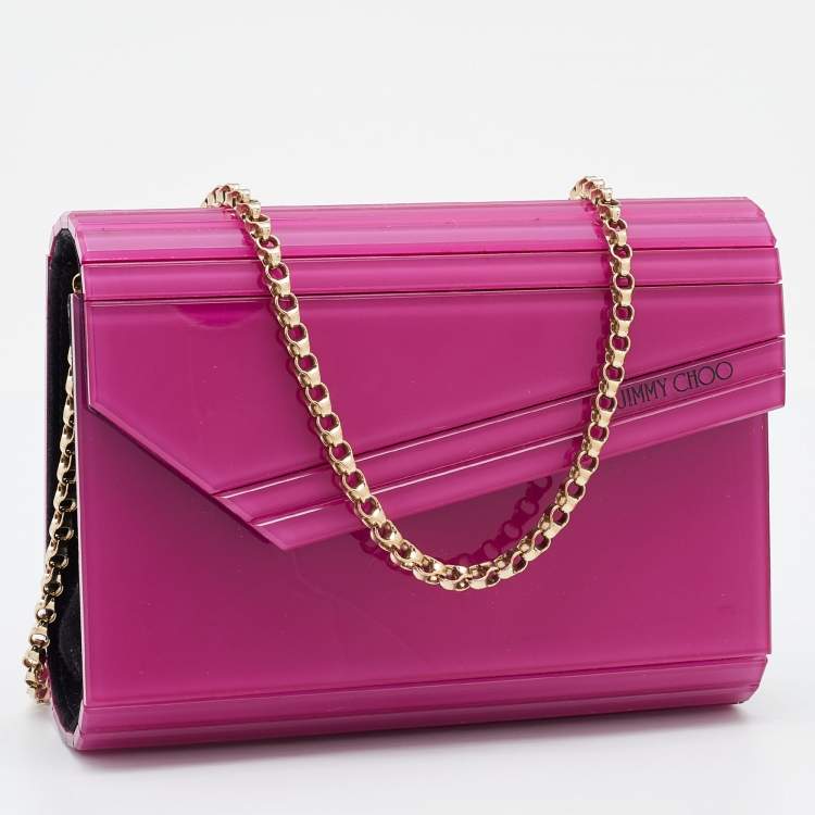 Pre Owned Jimmy Choo Pink Acrylic and Alcantara Candy Chain Clutch 