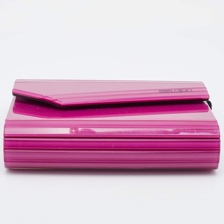 Pre Owned Jimmy Choo Pink Acrylic and Alcantara Candy Chain Clutch 
